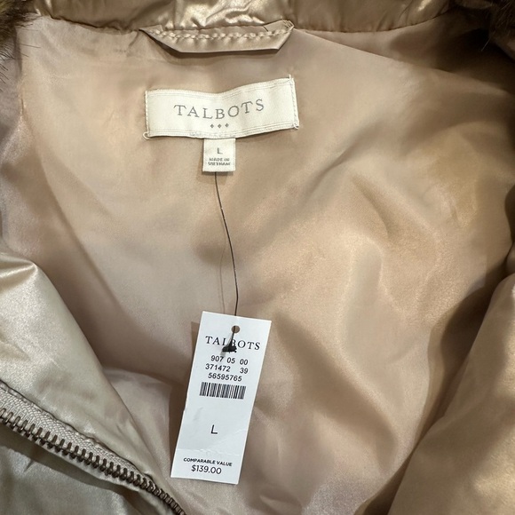 Talbots 'NWT' Metallic Down Puffer Vest With Detachable Faux Fur Collar Size L - Picture 9 of 13